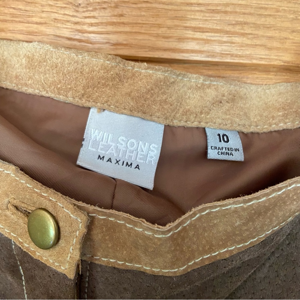 Y2K Wilson's Leather suede denim crochet patchwork halter top pants set - Picture 9 of 14